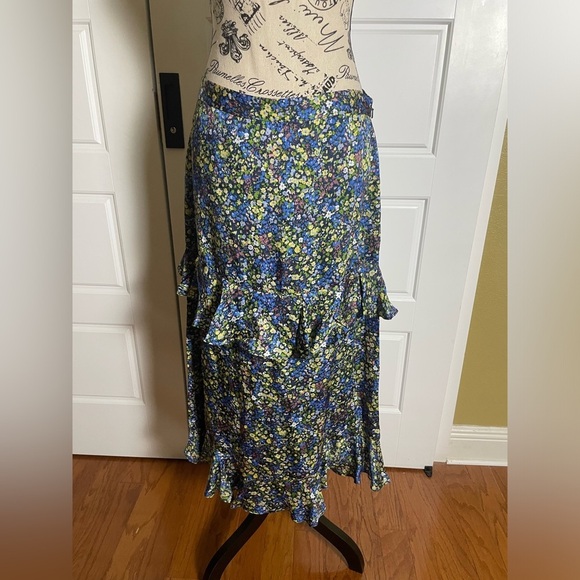 BODEN Satin Ruffle Midi Skirt - Nebulas Blue Floral Print - Picture 4 of 9